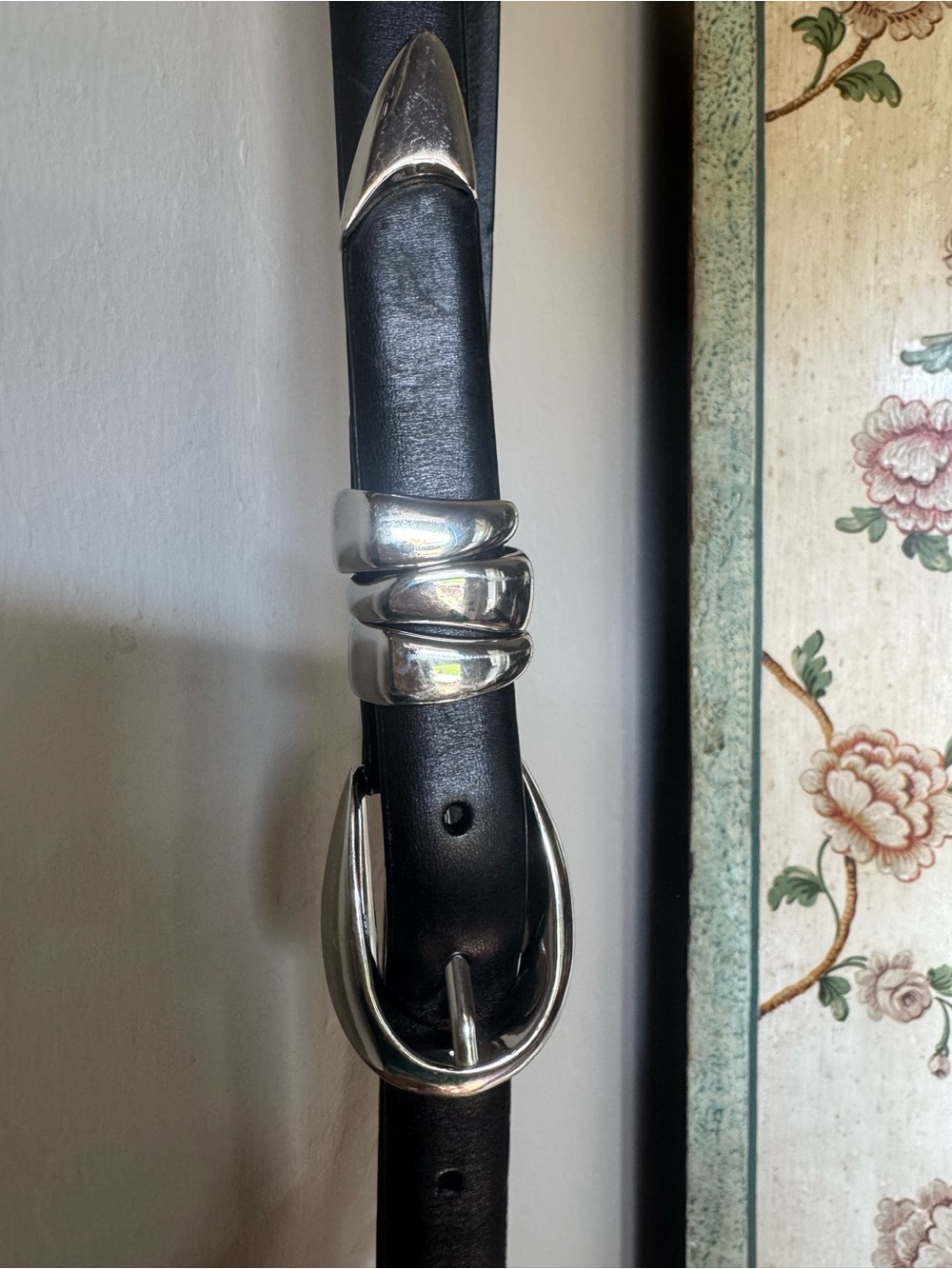 Madewell black leather belt silver buckle Large